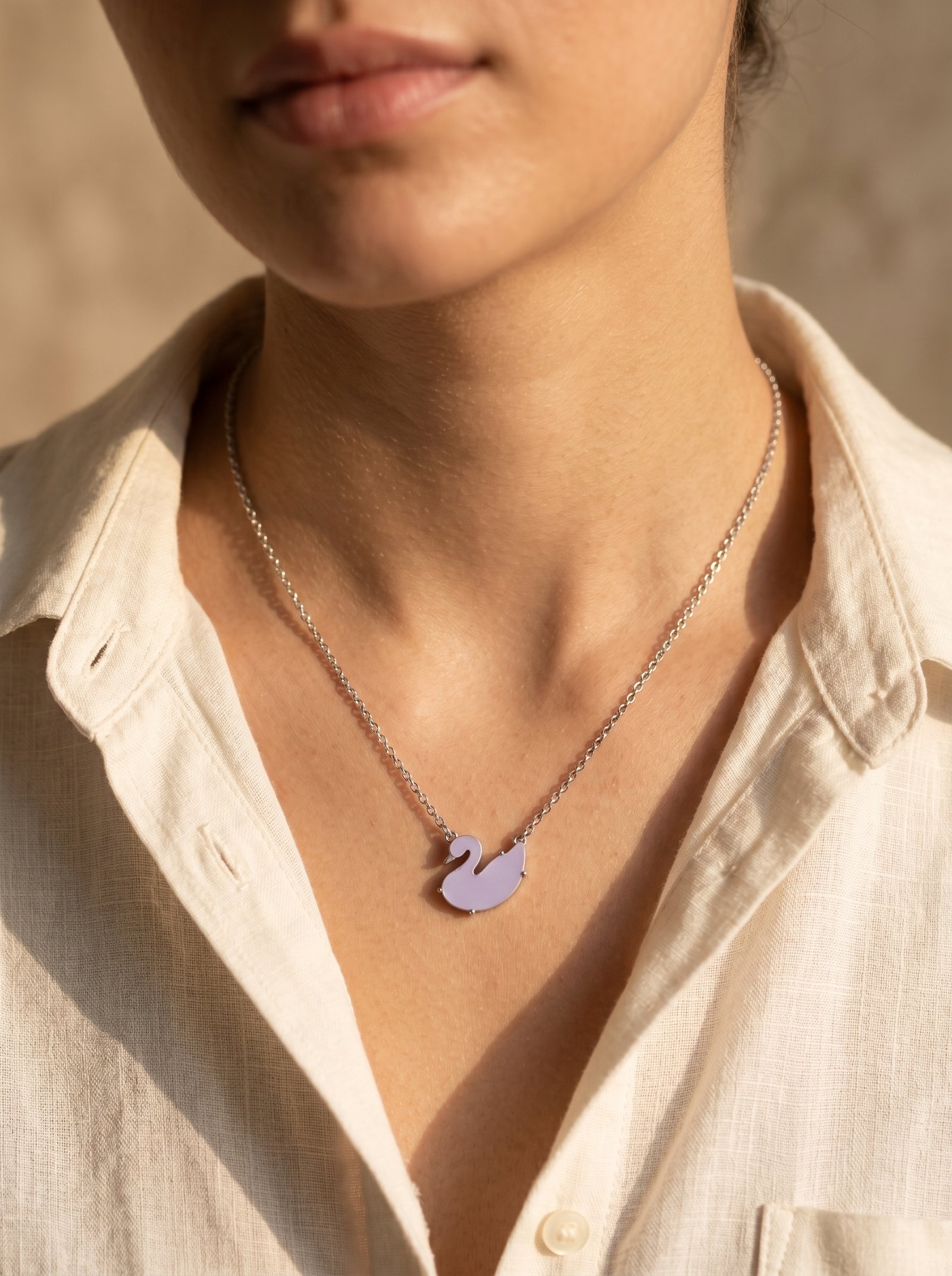 Lightweight Stainless Steel Swan Pendant Necklace Set | Multi-Colour Daily Wear Jewellery | Trendy Ladies Chain