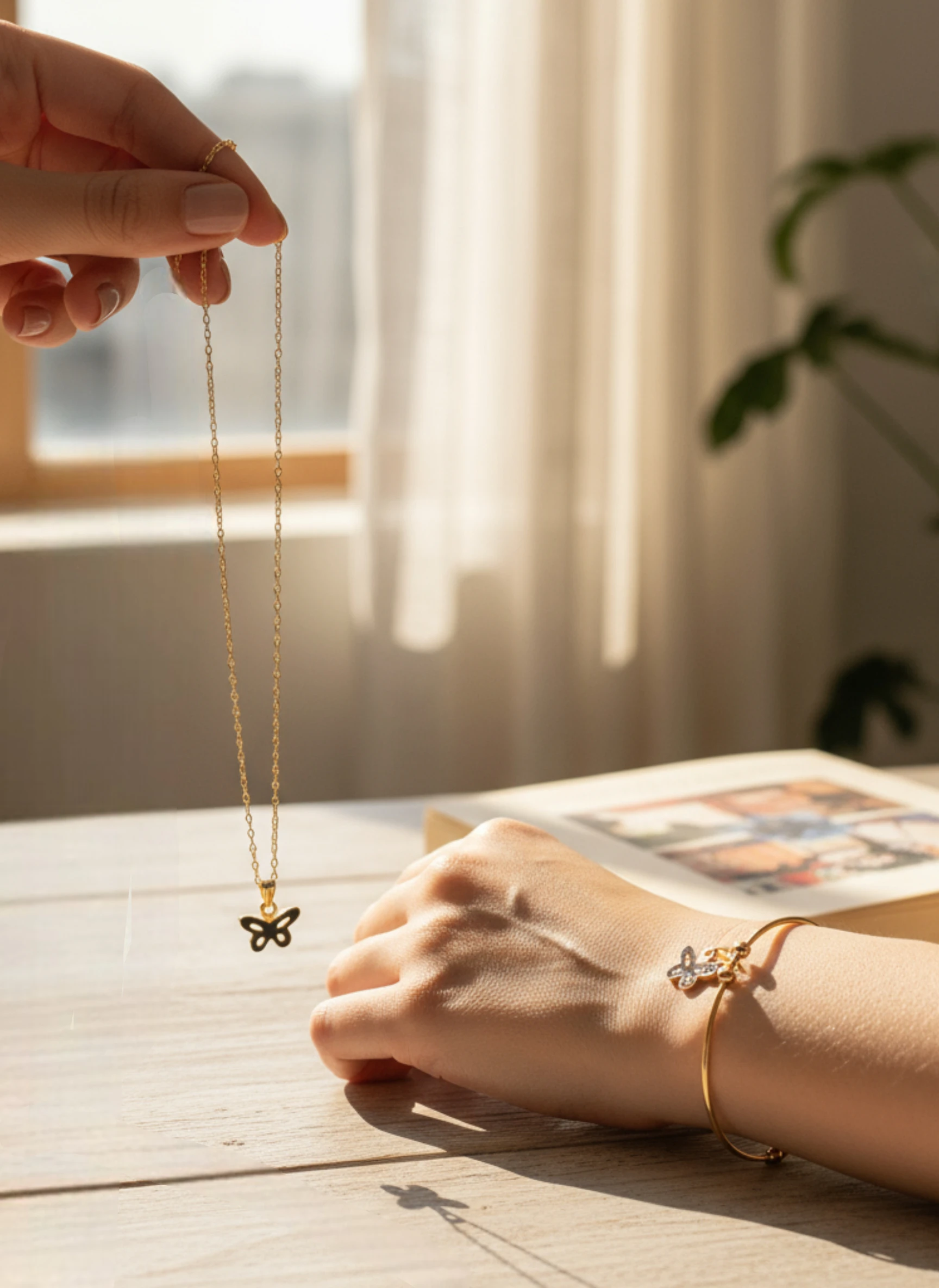 Lightweight Butterfly Motif Necklace & Bracelet Set – Indian Gold-Tone Jewelry