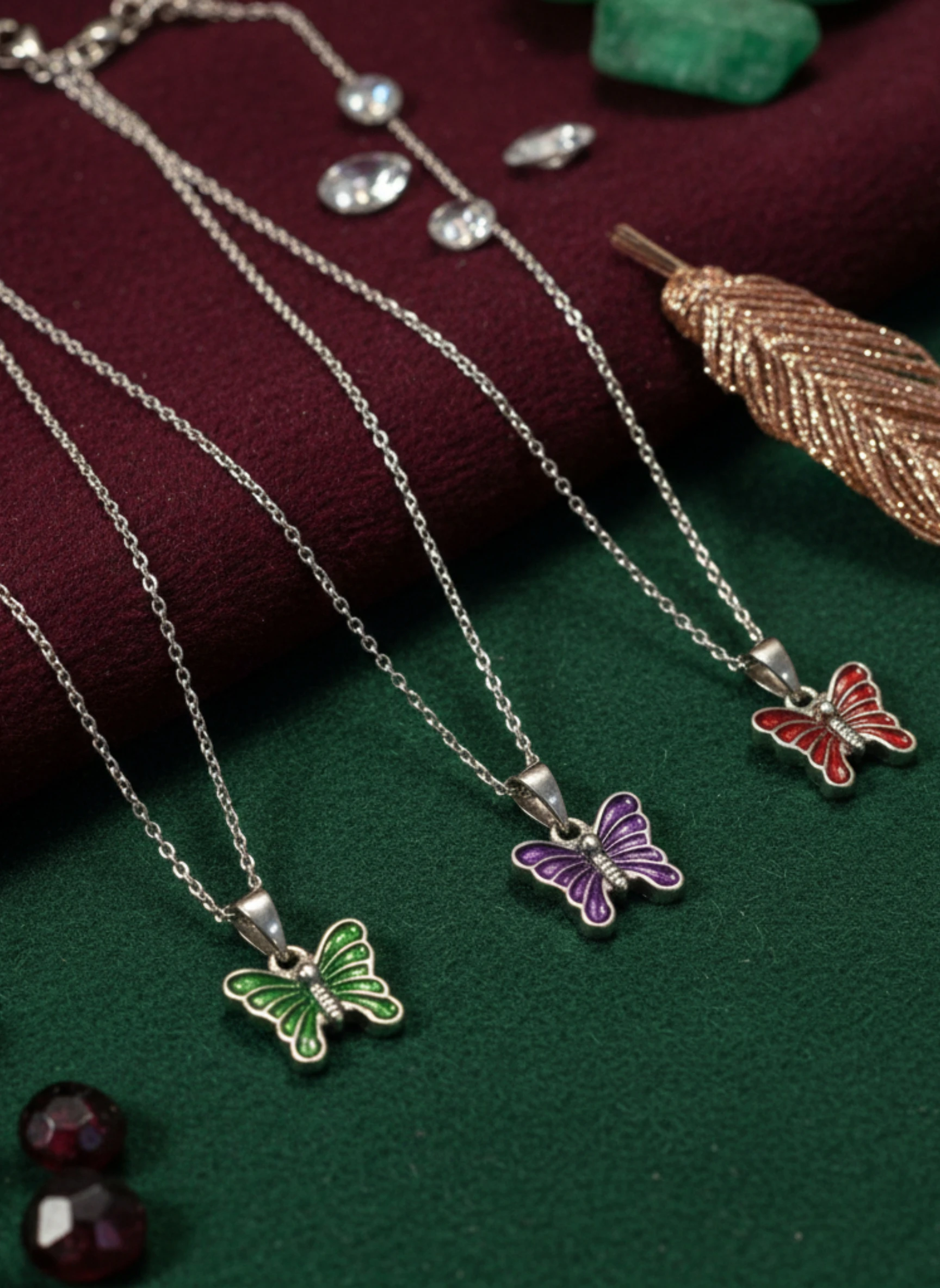 Butterfly Necklace Set – Lightweight Multi-Color Variants (Green, Purple, Red, Blue) – Indian Tone Collection
