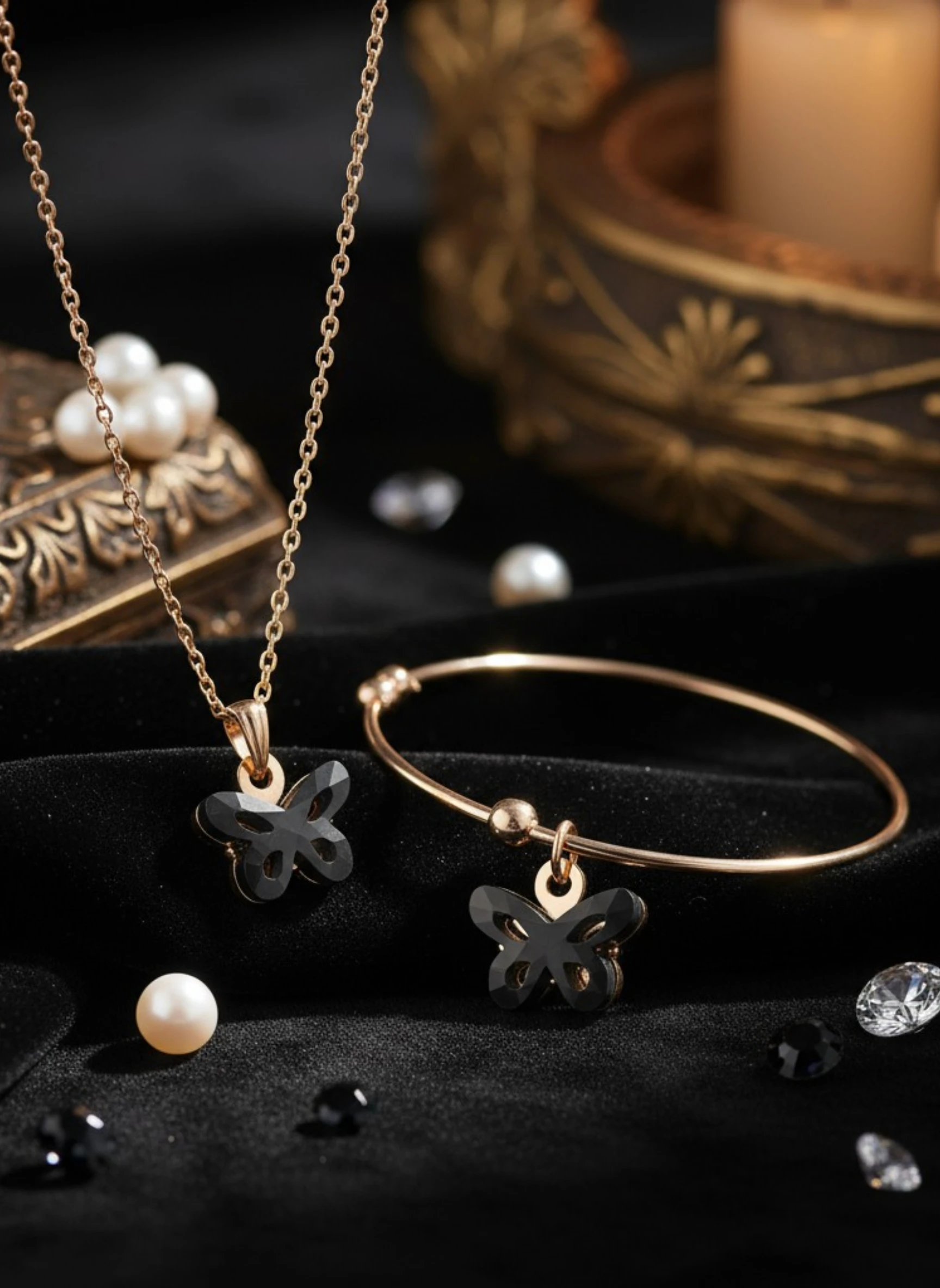 Lightweight Butterfly Motif Necklace & Bracelet Set – Indian Gold-Tone Jewelry