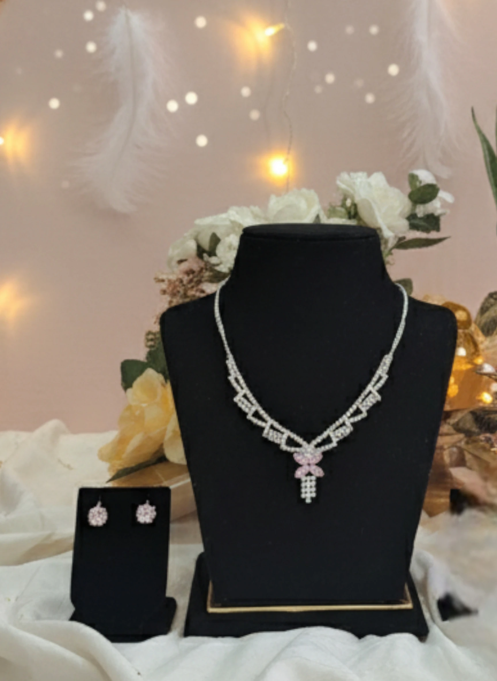 Lightweight American Diamond Necklace Set with Pink Stone – Elegant Partywear Jewellery by Avadhara