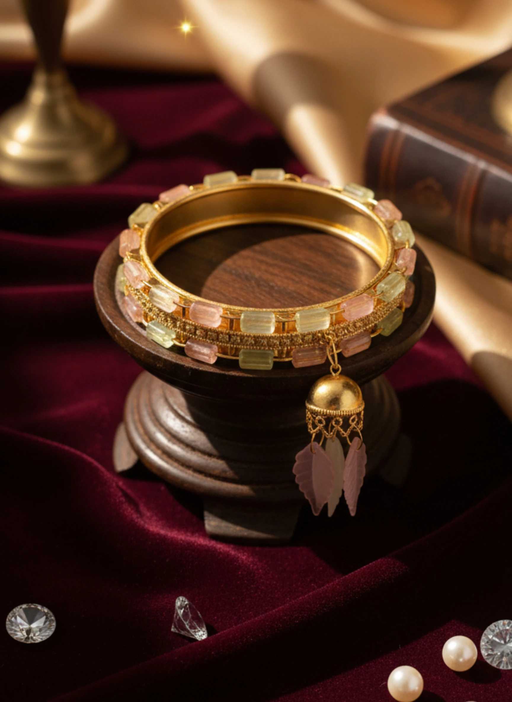 Gold-Tone Kada/Bracelet with Colored Glass Beads