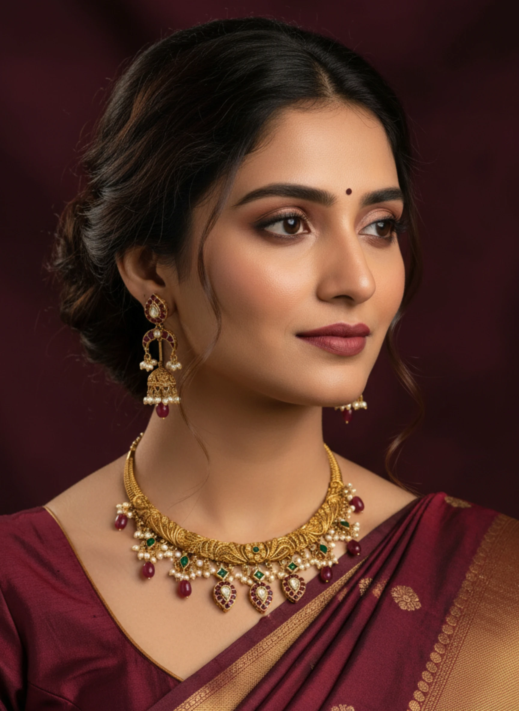 Royal Peacock Kante Necklace Set - Ruby & Emerald Variants | Traditional Choker Jewelry