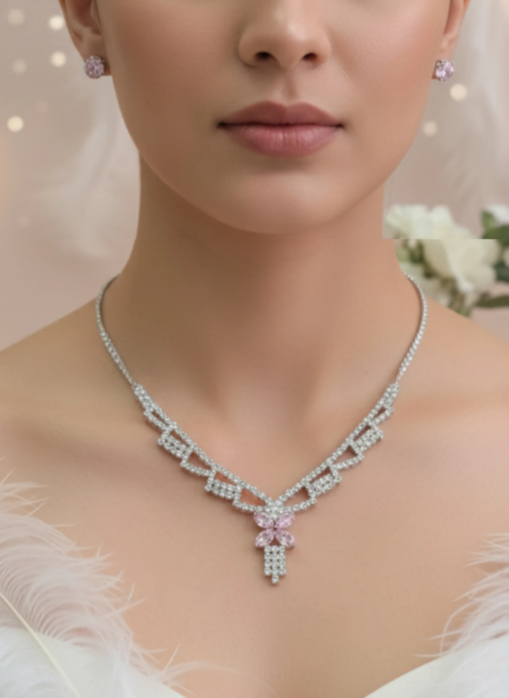 Lightweight American Diamond Necklace Set with Pink Stone – Elegant Partywear Jewellery by Avadhara