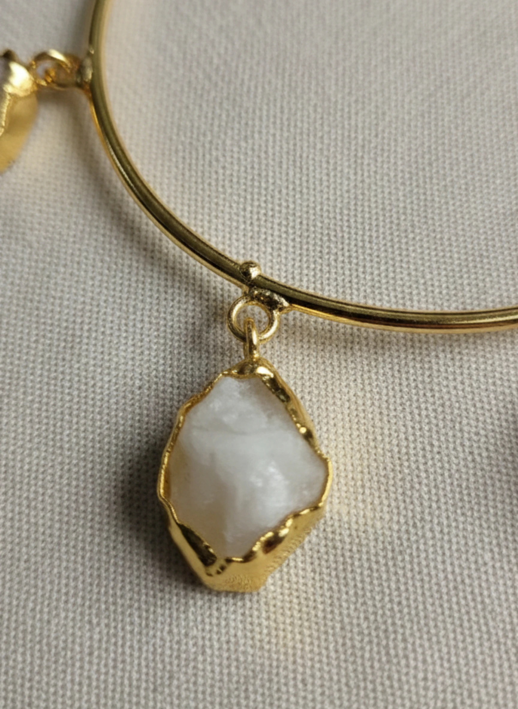 Druzy Charm Cuff Bracelet - Gold Tone & Raw Stone Bangle - Indian Fusion Jewelry